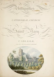 Ms. New Coll 380, f1r. Carlislen Pyhän Marian katedraalikirkon antiikki, piirtänyt Robert Carlile, 1795 (kaiverrus ja wc paperille)